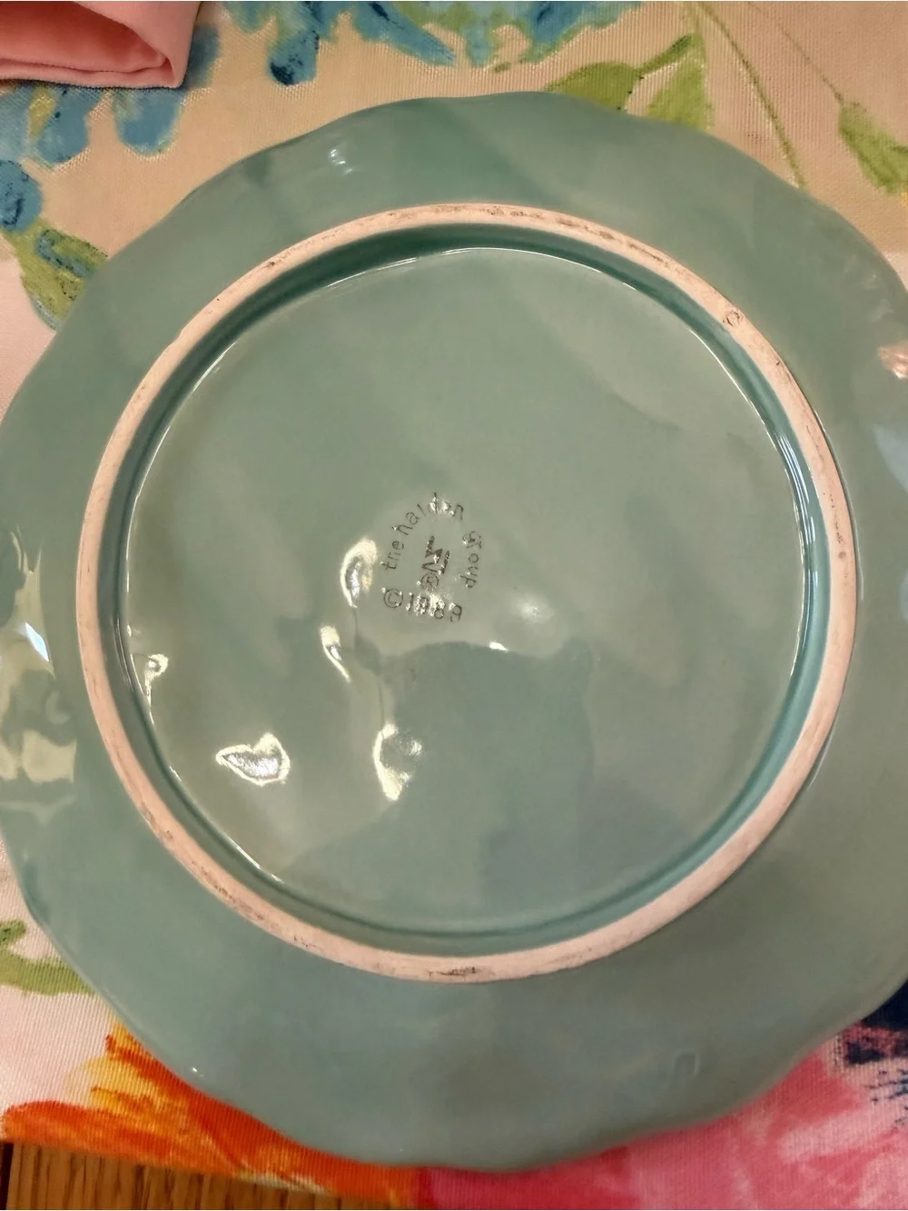 The Haldon Group Morning Glory 1989 Vintage Majolica Basket Weave Teal Set of 4